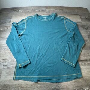 RuffHewn Shirt Mens Large Teal Blue Long Sleeve Ribbed Cotton Contrast Stitch
